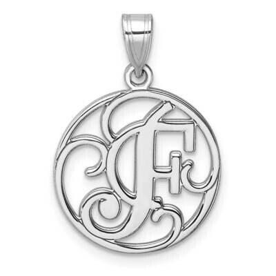 Small Fancy Script Letter F Initial Pendant Sterling Silver Rhodium-Plated QC11257F, MPN: QC11257F,