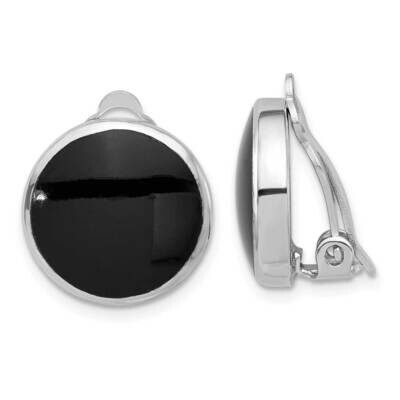 Rhod-Plated Black Onyx Round Non-Pierced Earrings Sterling Silver QE16929, MPN: QE16929,