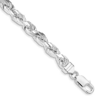 7mm Diamond-Cut Rope Chain 8 Inch Sterling Silver Rhodium-Plated QDC140R-8, MPN: QDC140R-8,