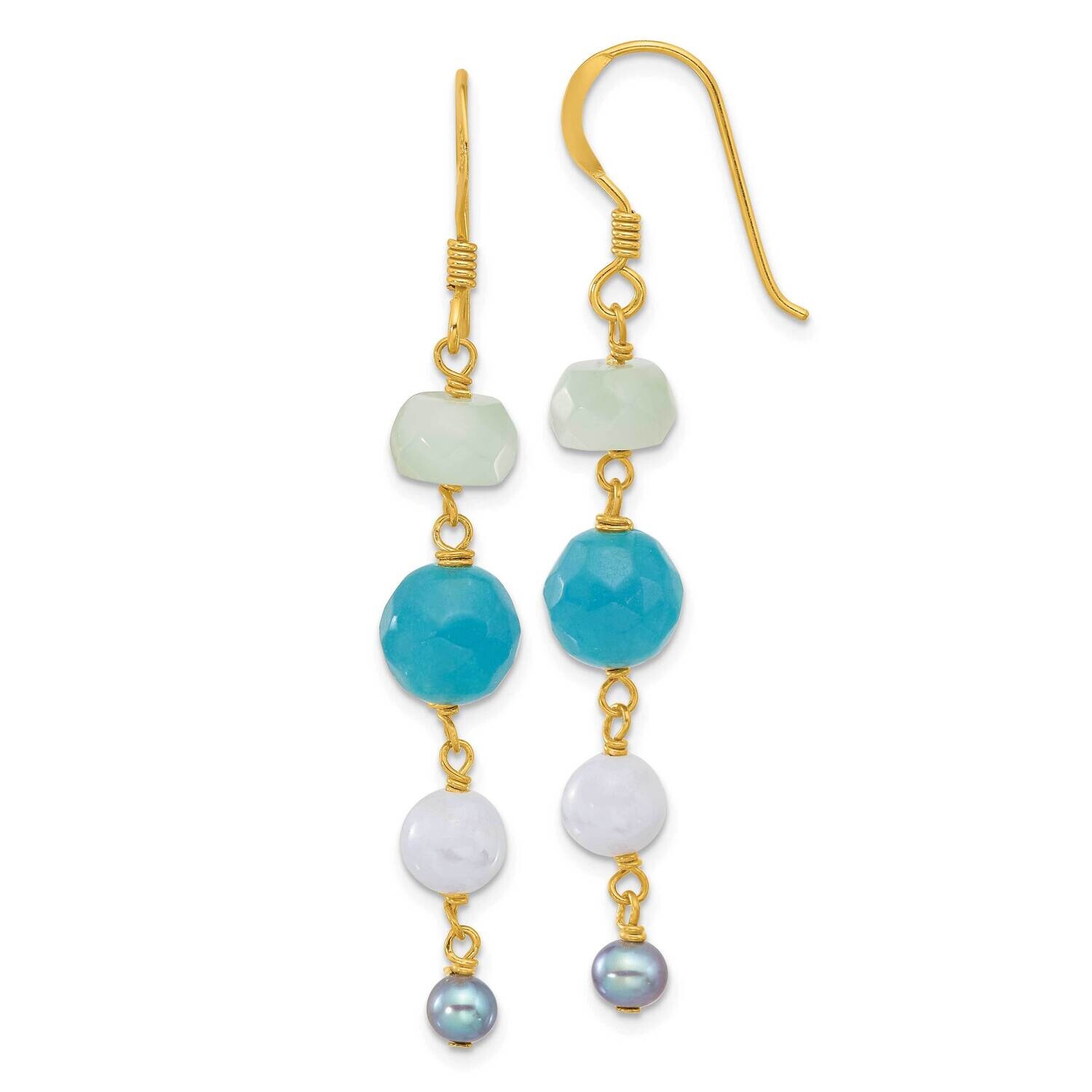 Gold-Plated Fwc Pearl Amazonite Agate Jade Earrings Sterling Silver QE17367, MPN: QE17367,