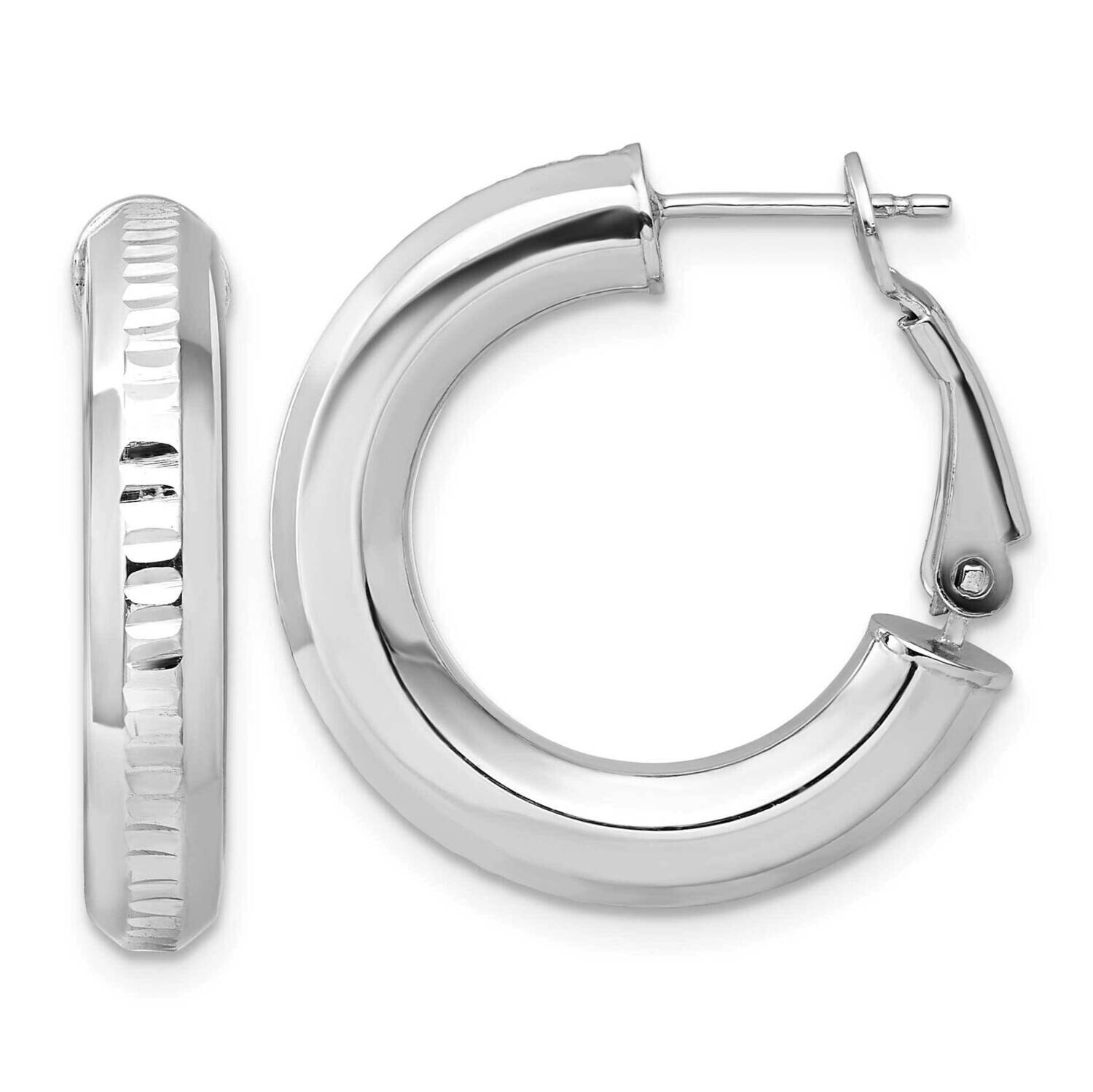 Rh-Pltd Diamond-Cut 4.75mm Omega Back Round Hoop Earrings Sterling Silver QE16958, MPN: QE16958,