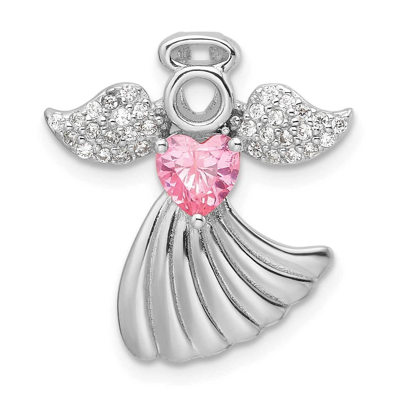 Rhodium-Plated Pink Clear CZ Angel Chain Slide Pendant Sterling Silver QC11471, MPN: QC11471,