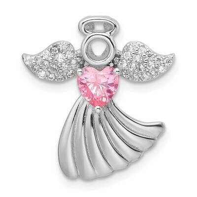 Rhodium-Plated Pink Clear CZ Angel Chain Slide Pendant Sterling Silver QC11471, MPN: QC11471,