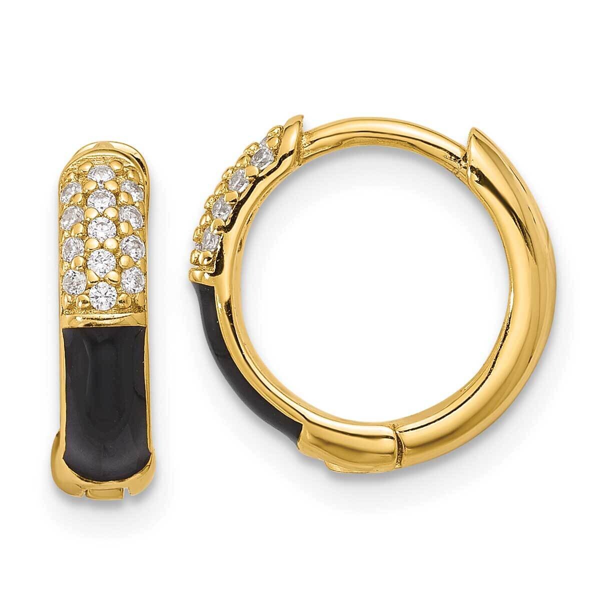 Gold-Tone Black Enamel CZ Hoop Earrings Sterling Silver QE17202GP