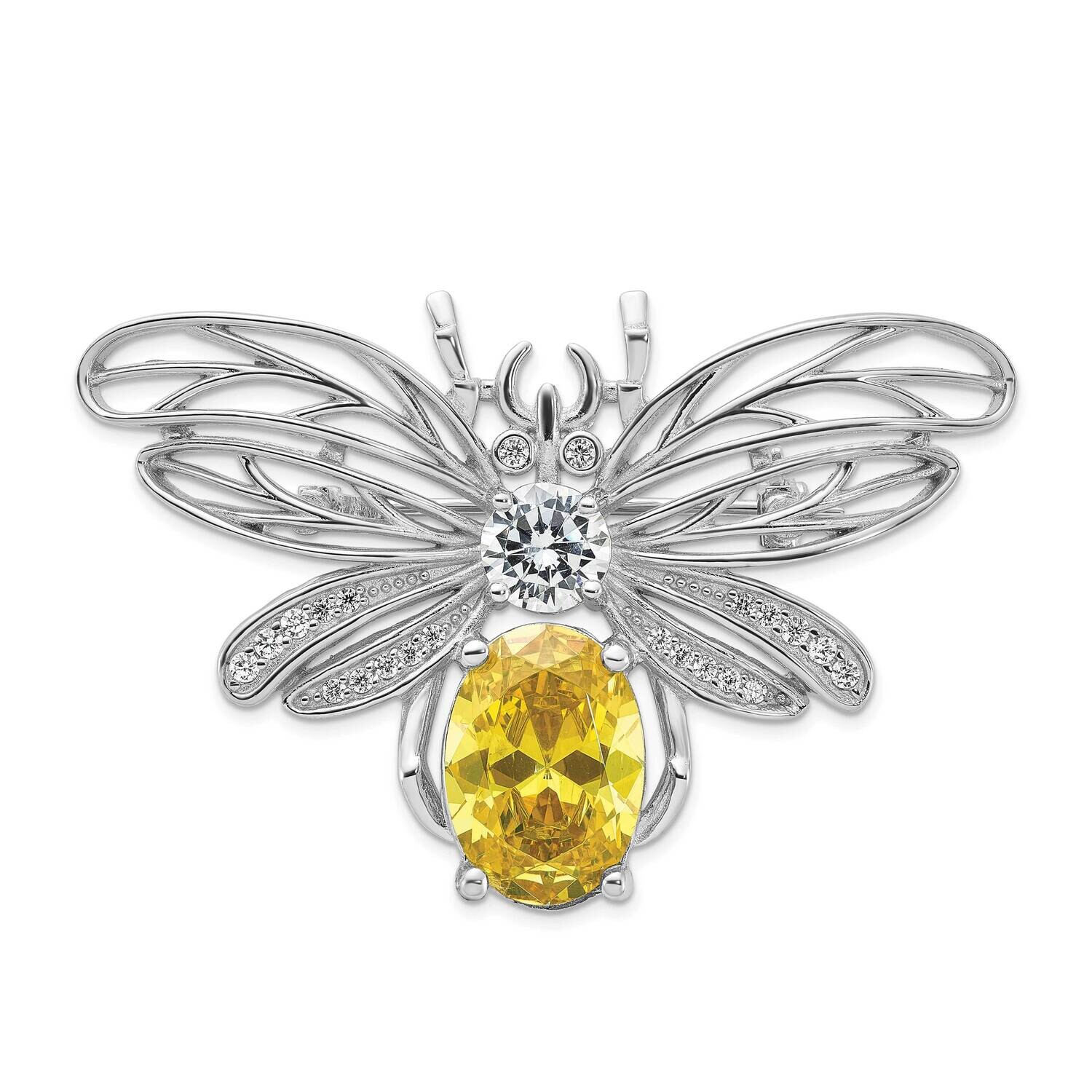 Cheryl M Brilliant-Cut Yellow White CZ Bee Pin Sterling Silver Rhodium-Plated QCM1609, MPN: QCM1609,