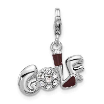 Amore La Vita Rhod-Plated Swarovski Crystal Enamel Golf Charm Sterling Silver QCC1283, MPN: QCC1283,