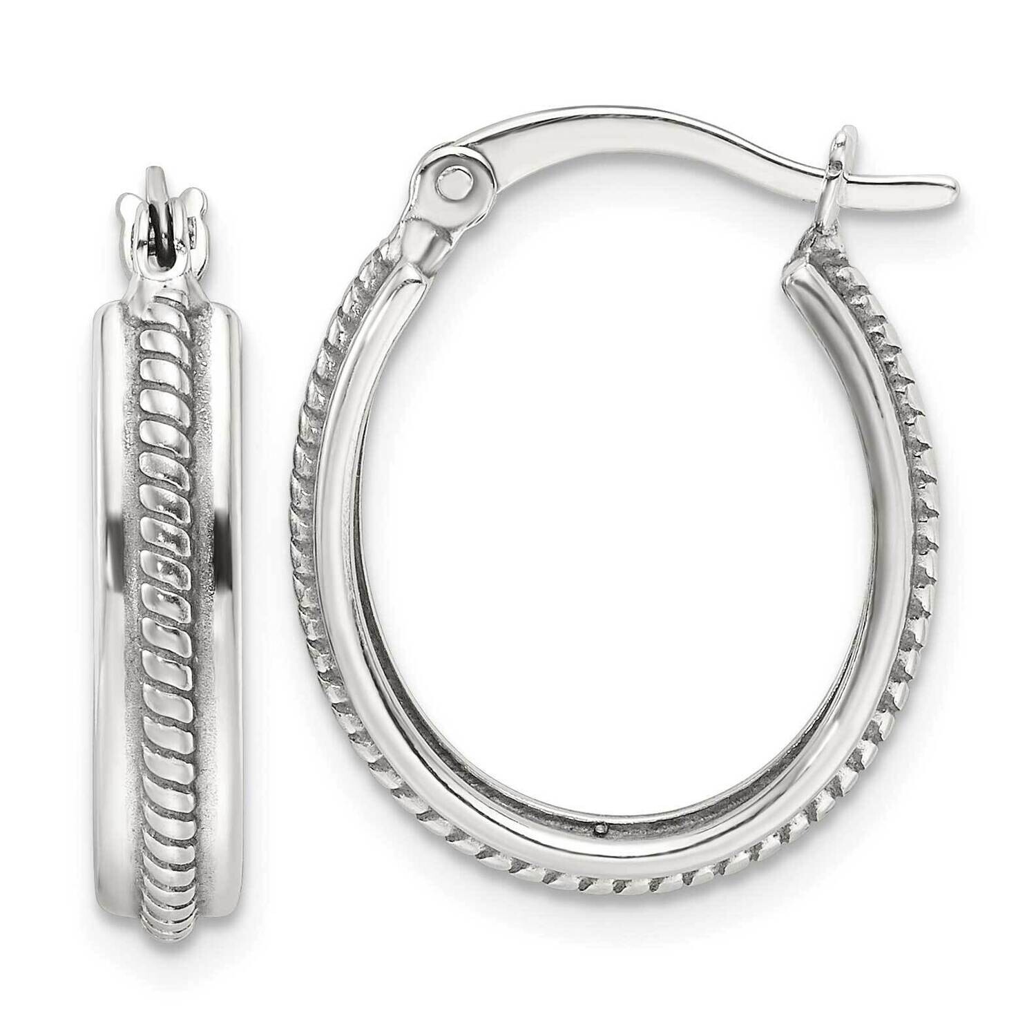 Antiqued Striped 4mm Oval Hoop Earrings Sterling Silver Polished QE16862, MPN: QE16862,
