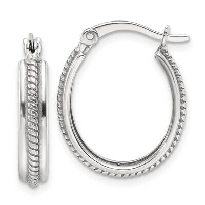 Antiqued Striped 4mm Oval Hoop Earrings Sterling Silver Polished QE16862, MPN: QE16862,