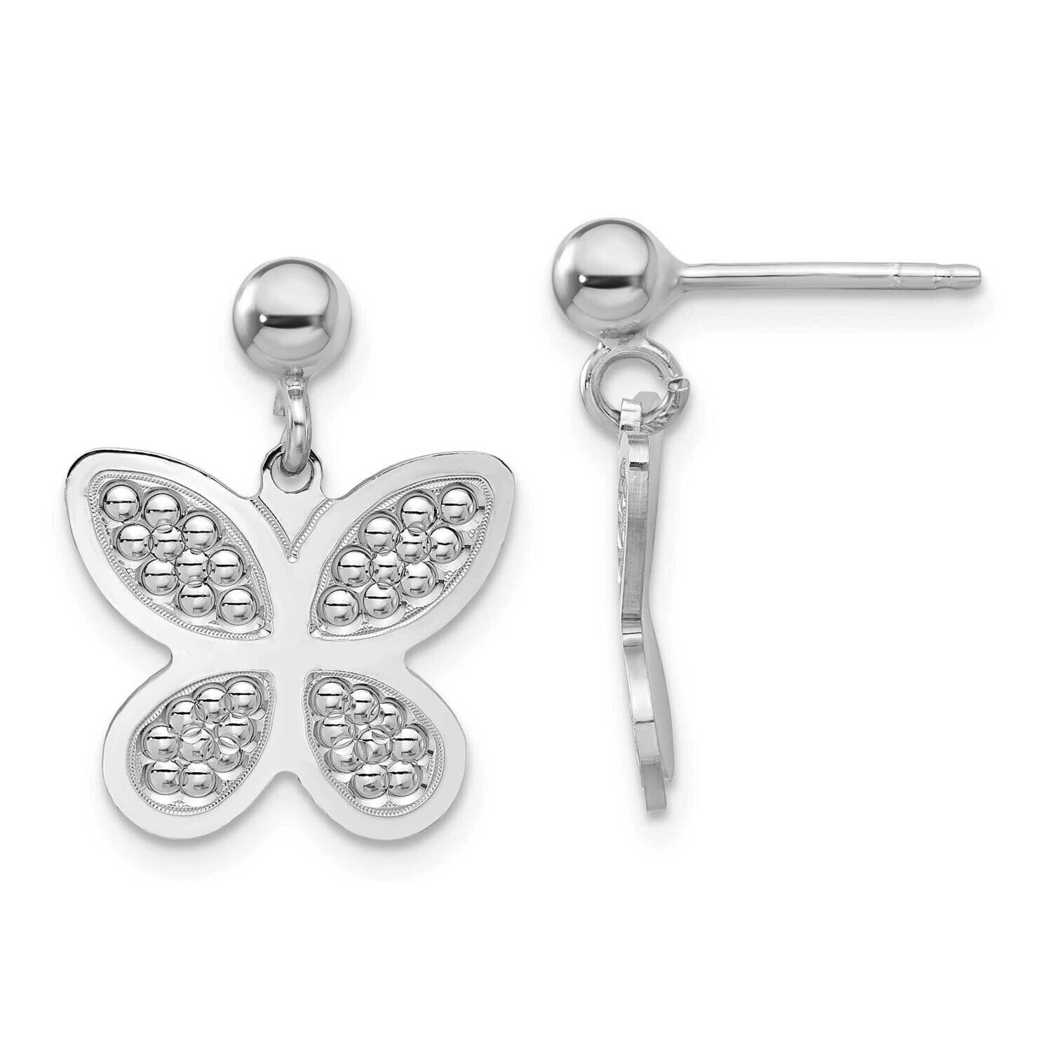 Rhodium Plated Polished Beaded Butterfly Earrings Sterling Silver QE16744, MPN: QE16744,