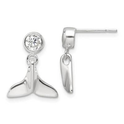 CZ Whale Tail Post Dangle Earrings Sterling Silver Polished QE17559, MPN: QE17559,