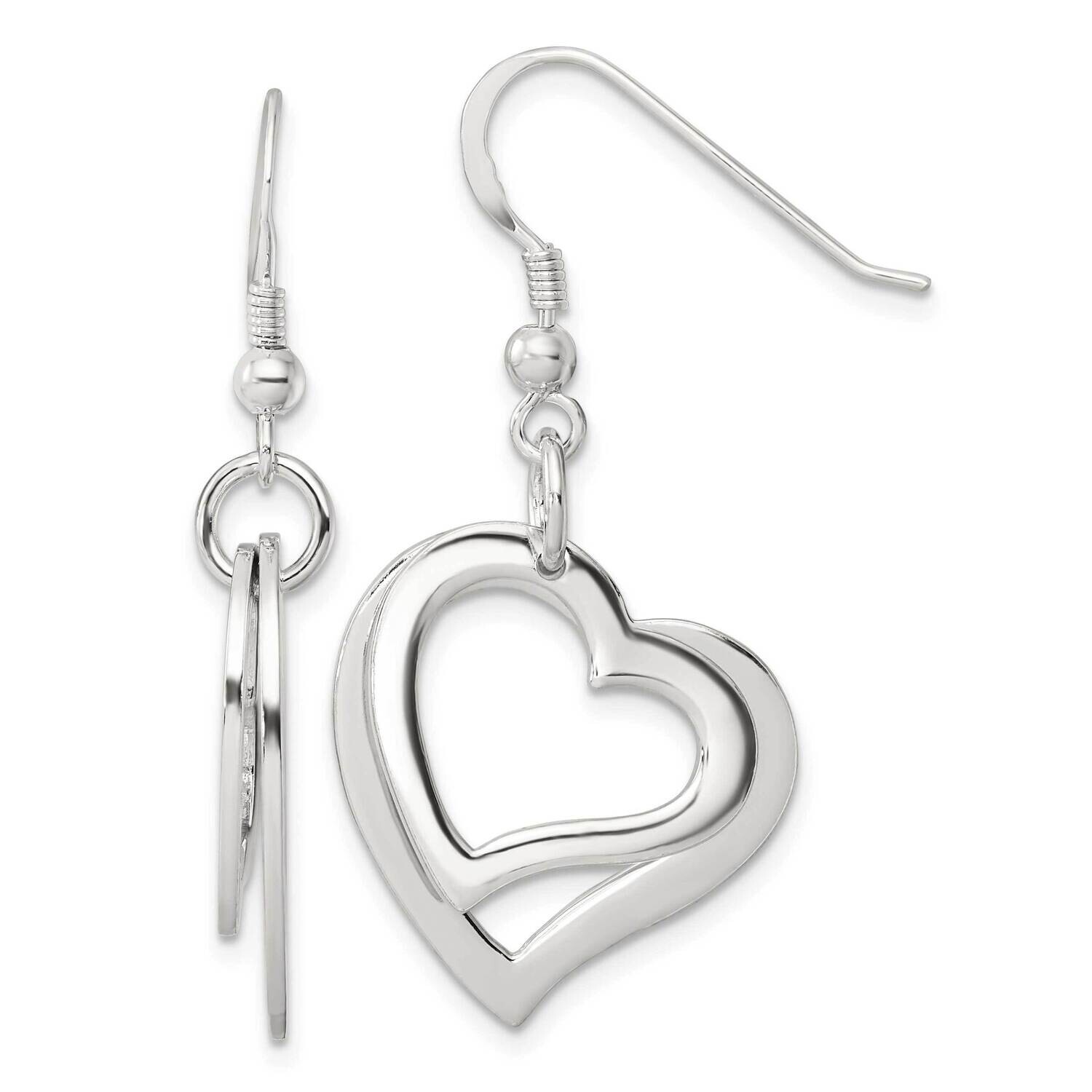 Two Piece Open Heart Shepherd Hook Earrings Sterling Silver Polished QE17533