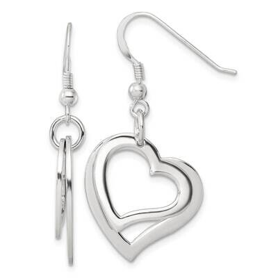 Two Piece Open Heart Shepherd Hook Earrings Sterling Silver Polished QE17533, MPN: QE17533,