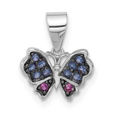Rhodium Black Rh-Plated Blue Nano Crystal /.02Lab Cr. Ruby Pendant Sterling Silver QC11332, MPN: QC…