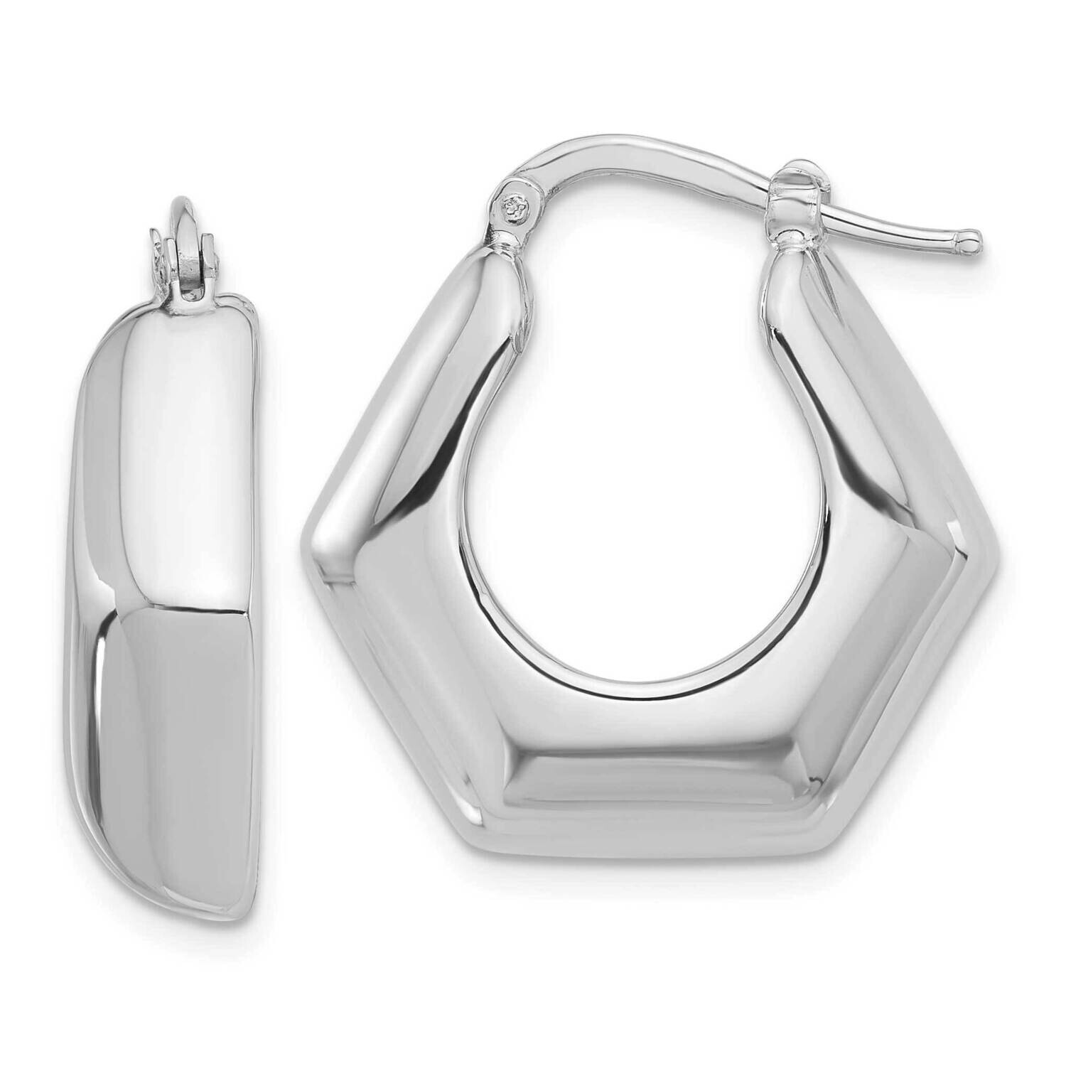 Polished Hexagon Hoop Earrings Sterling Silver Rhodium-Plated QE16912, MPN: QE16912,