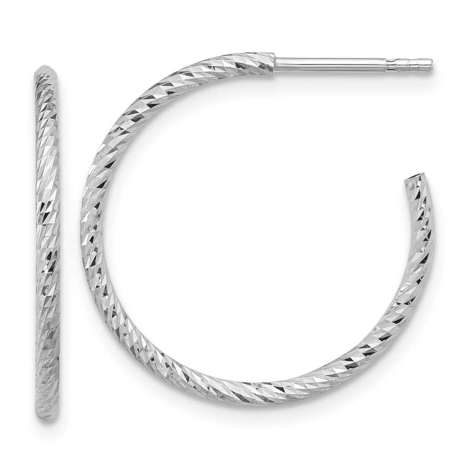 Diamond-Cut Hollow Tube C-Hoop Earrings Sterling Silver Rhodium-Plated QE16992, MPN: QE16992,