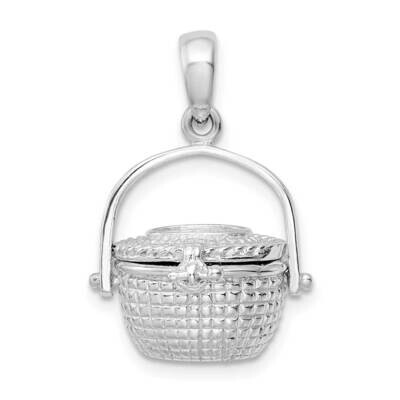 Polish 3D Moveable Large Nantucket Basket Pendant Sterling Silver QC9883 by Men&#39;s Jewelry and Acces…