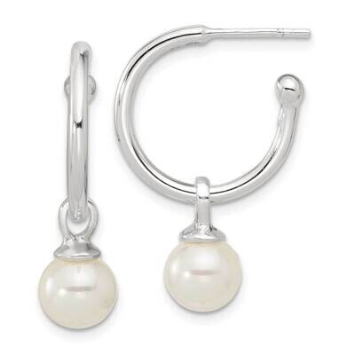 Dangling 8mm Glass Pearl Post C-Hoop Earrings Sterling Silver Polished QE17277, MPN: QE17277,