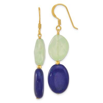 Gold-Plated Prehnite Blue Quartz Dangle Earrings Sterling Silver QE16678, MPN: QE16678,