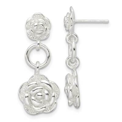 E-Coating Rose Dangle Post Earrings Sterling Silver QE17629, MPN: QE17629,