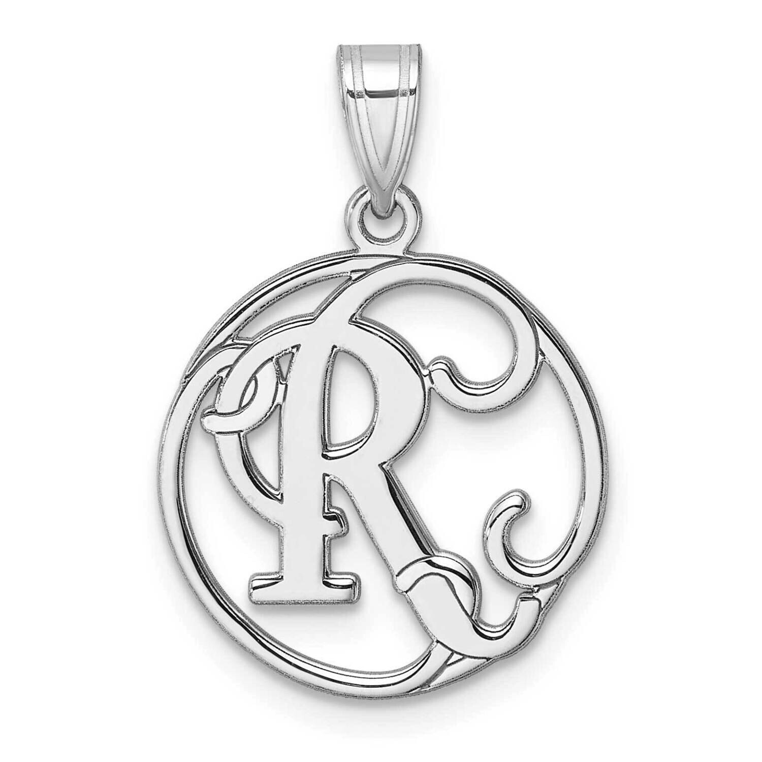 Small Fancy Script Letter R Initial Pendant Sterling Silver Rhodium-Plated QC11257R, MPN: QC11257R,