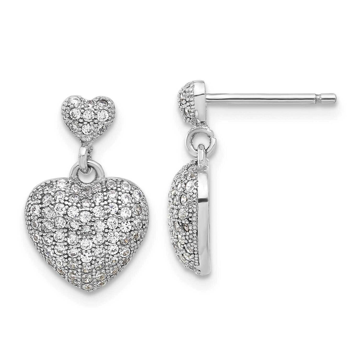 Pave CZ Heart Dangle Post Earrings Sterling Silver Rhodium-Plated QE17511, MPN: QE17511,