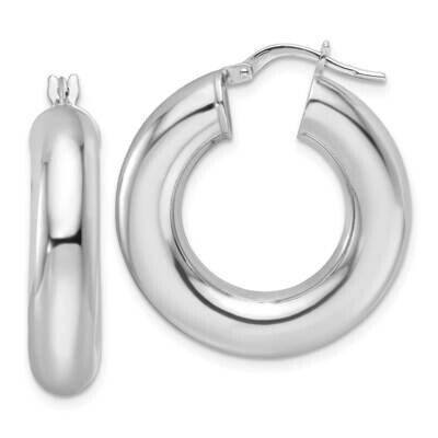 Rhod-Plated Polished 6mm Hollow Tube Hoop Earrings Sterling Silver QE16810, MPN: QE16810,