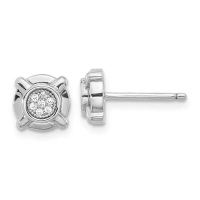 Polished CZ Circle Post Earrings Sterling Silver Rhodium-Plated QE17123, MPN: QE17123,