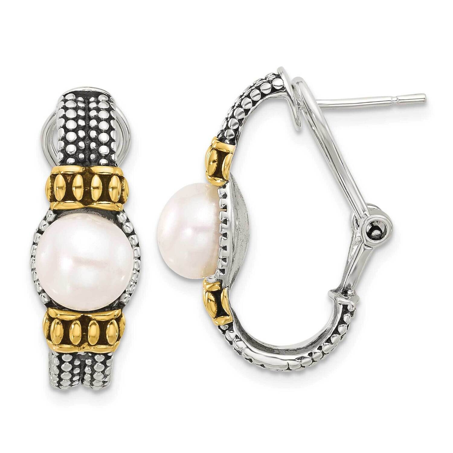 Gold-Tone Antiqued Synthetic Pearl Omega Back Earrings Sterling Silver QE17280, MPN: QE17280,