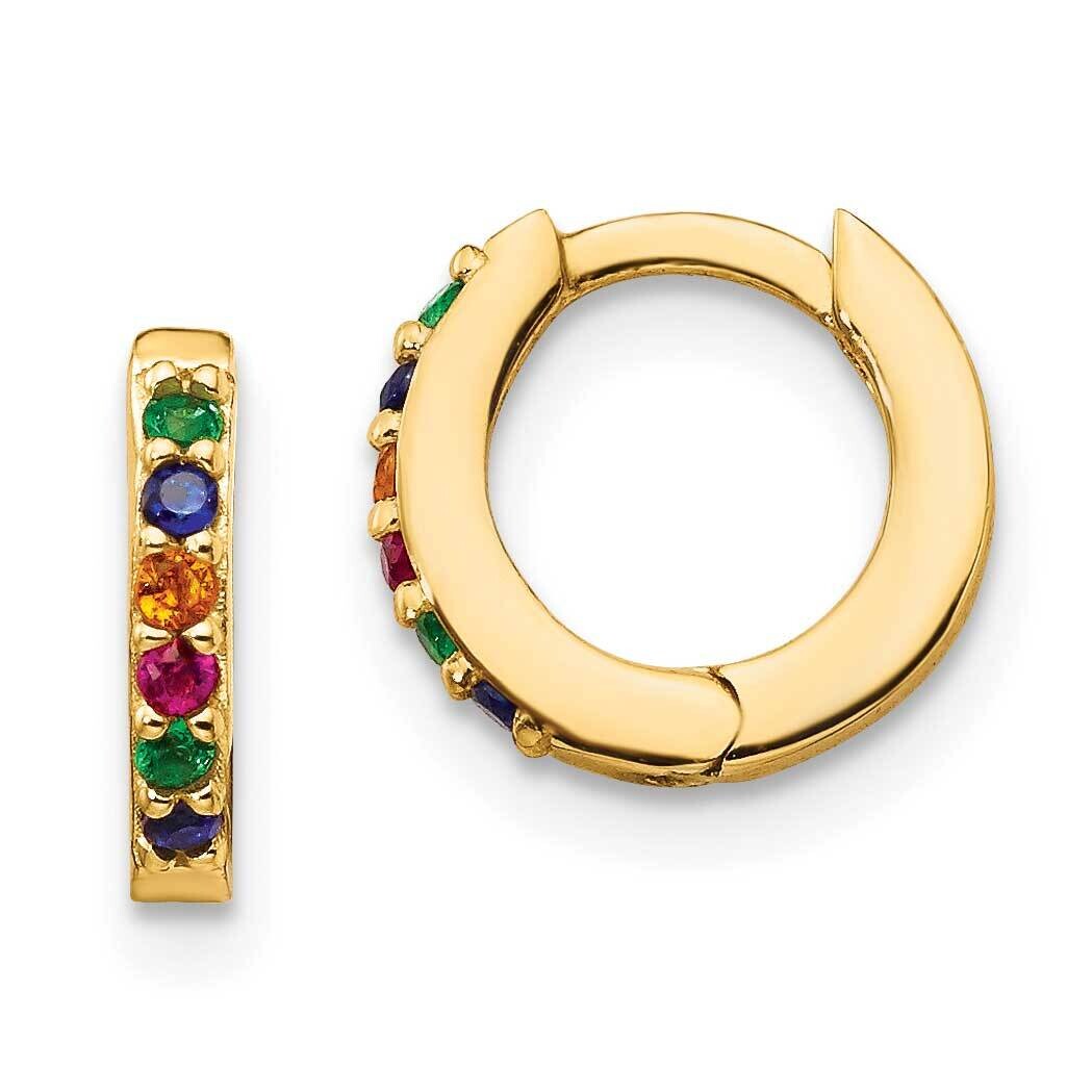 Prizma Flash Gold-Plated Colorful CZ Small Hinged Hoop Earrings Sterling Silver Gold-Tone 14k QE14454GP