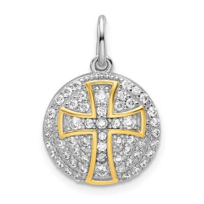 Gold-Plated CZ Cross Circle Pendant Sterling Silver QC11425, MPN: QC11425,