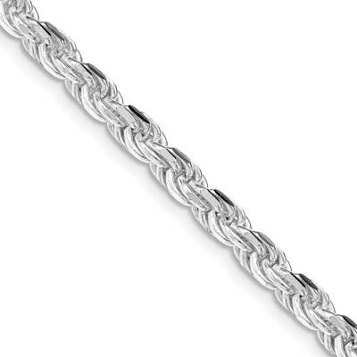 4.25mm Diamond-Cut Rope Chain 28 Inch Sterling Silver Rhodium-Plated QDC090R-28, MPN: QDC090R-28,