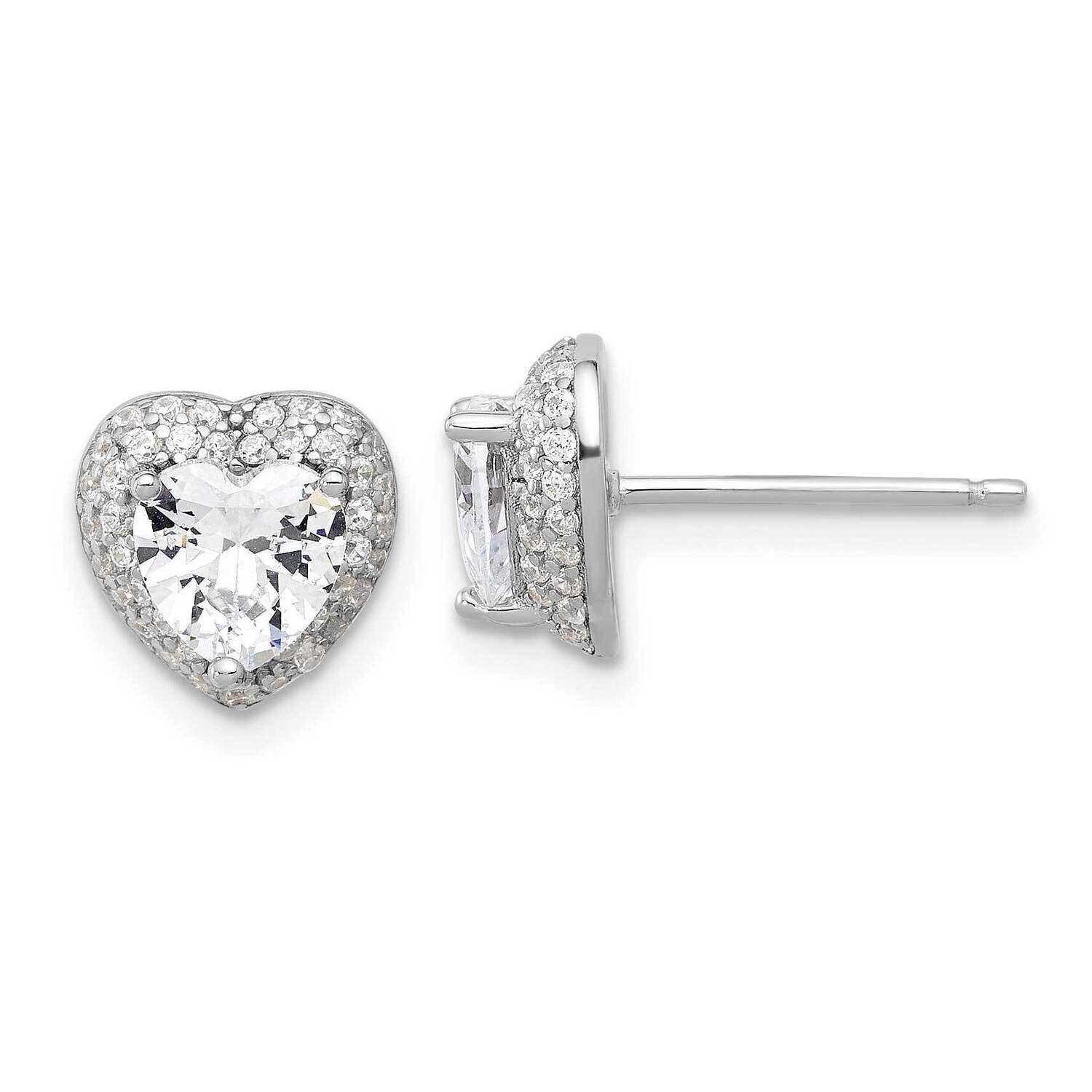 6mm CZ Heart Post Earrings Sterling Silver Rhodium-Plated QE17507, MPN: QE17507,