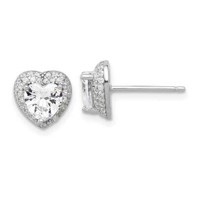 6mm CZ Heart Post Earrings Sterling Silver Rhodium-Plated QE17507, MPN: QE17507,