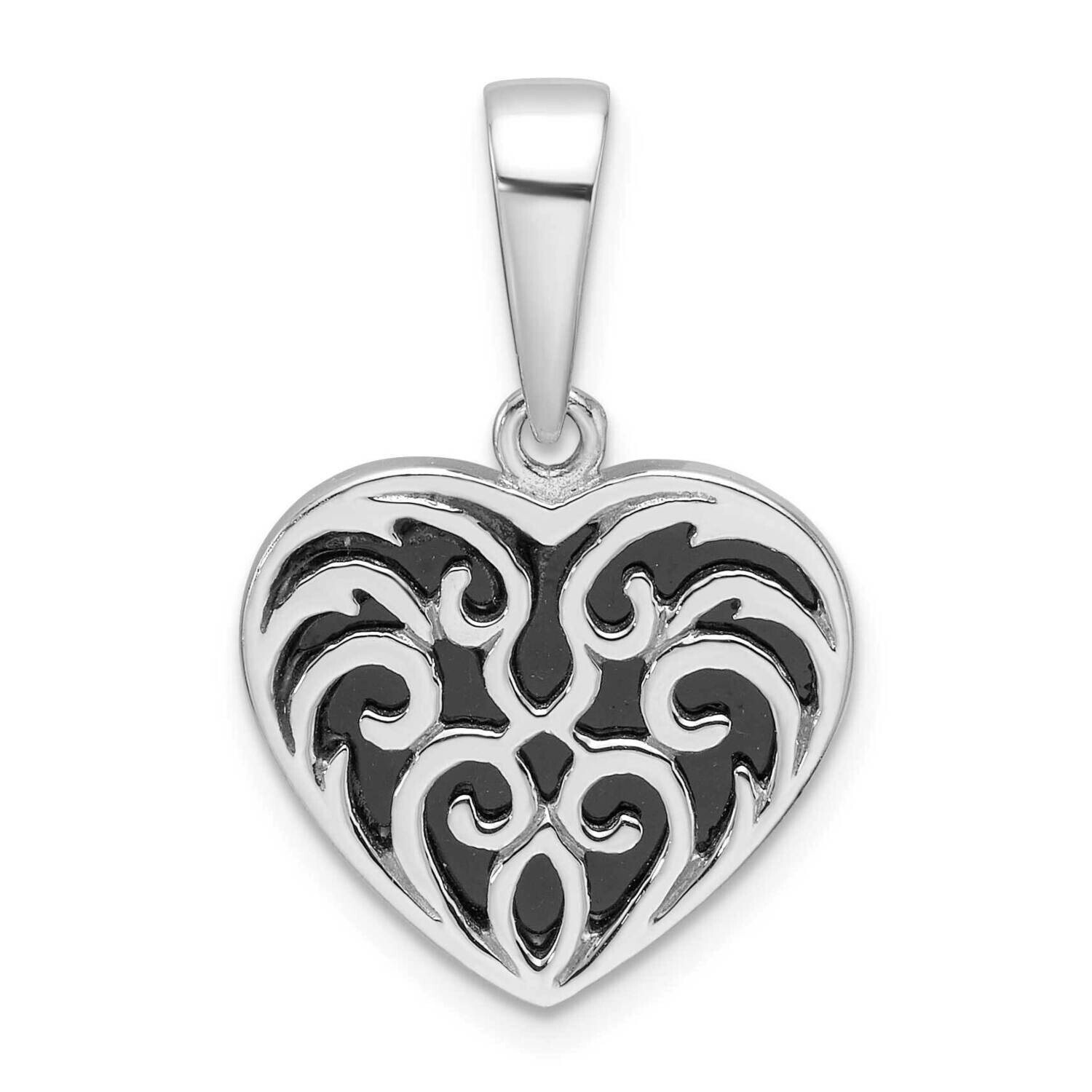 Black Onyx Reversible Heart Pendant Sterling Silver Rhodium-Plated QC11287, MPN: QC11287,