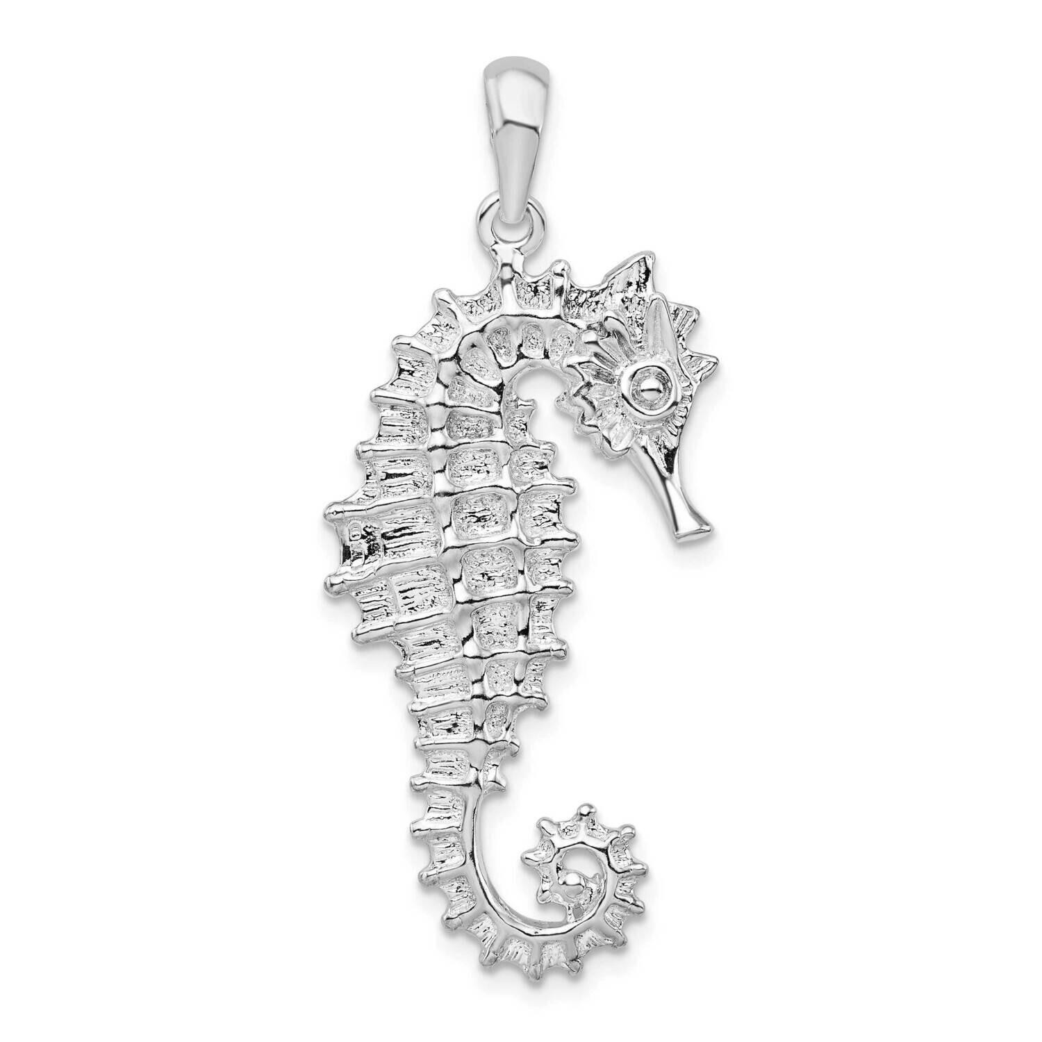 Textured 3D Seahorse Pendant Sterling Silver Polished QC9843