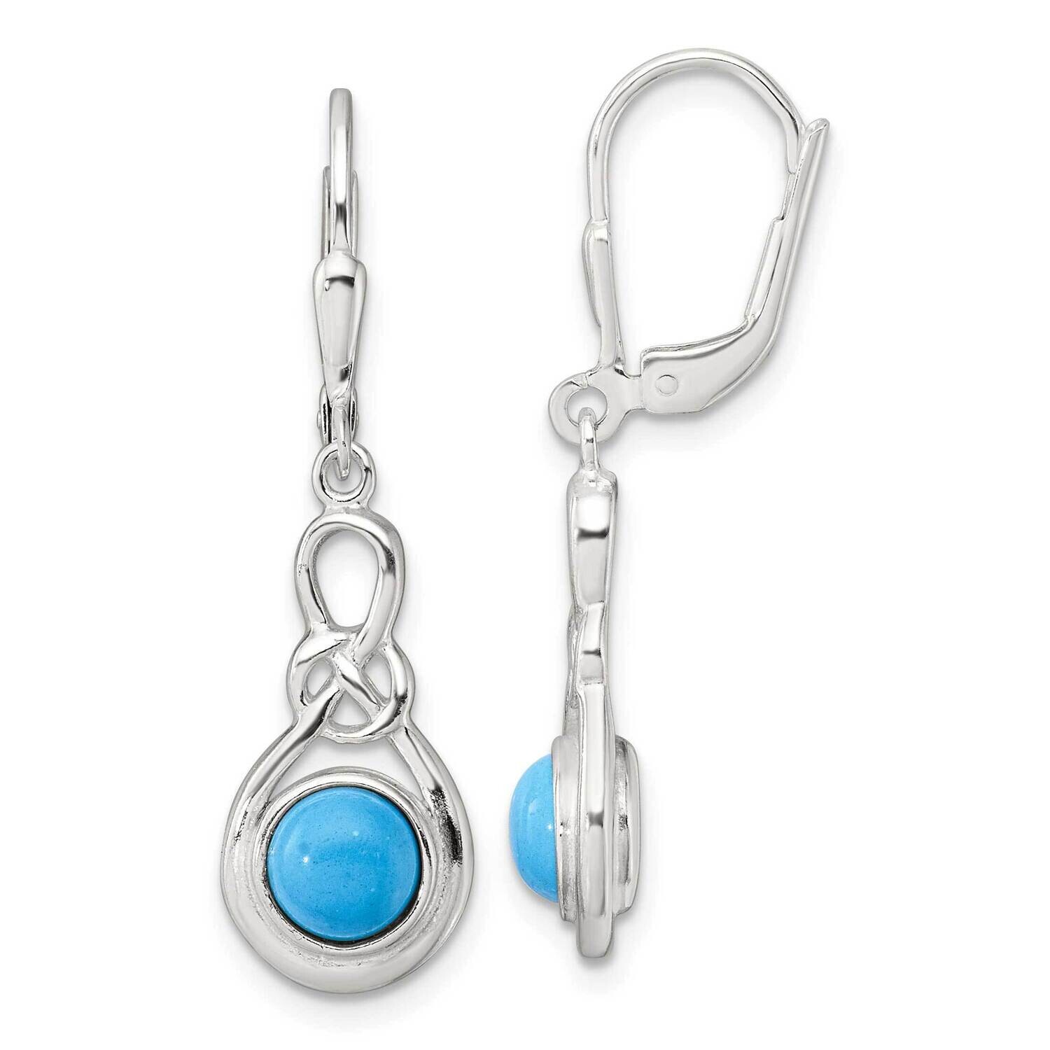 Turquoise Knot Leverback Dangle Earrings Sterling Silver Polished QE17420, MPN: QE17420,