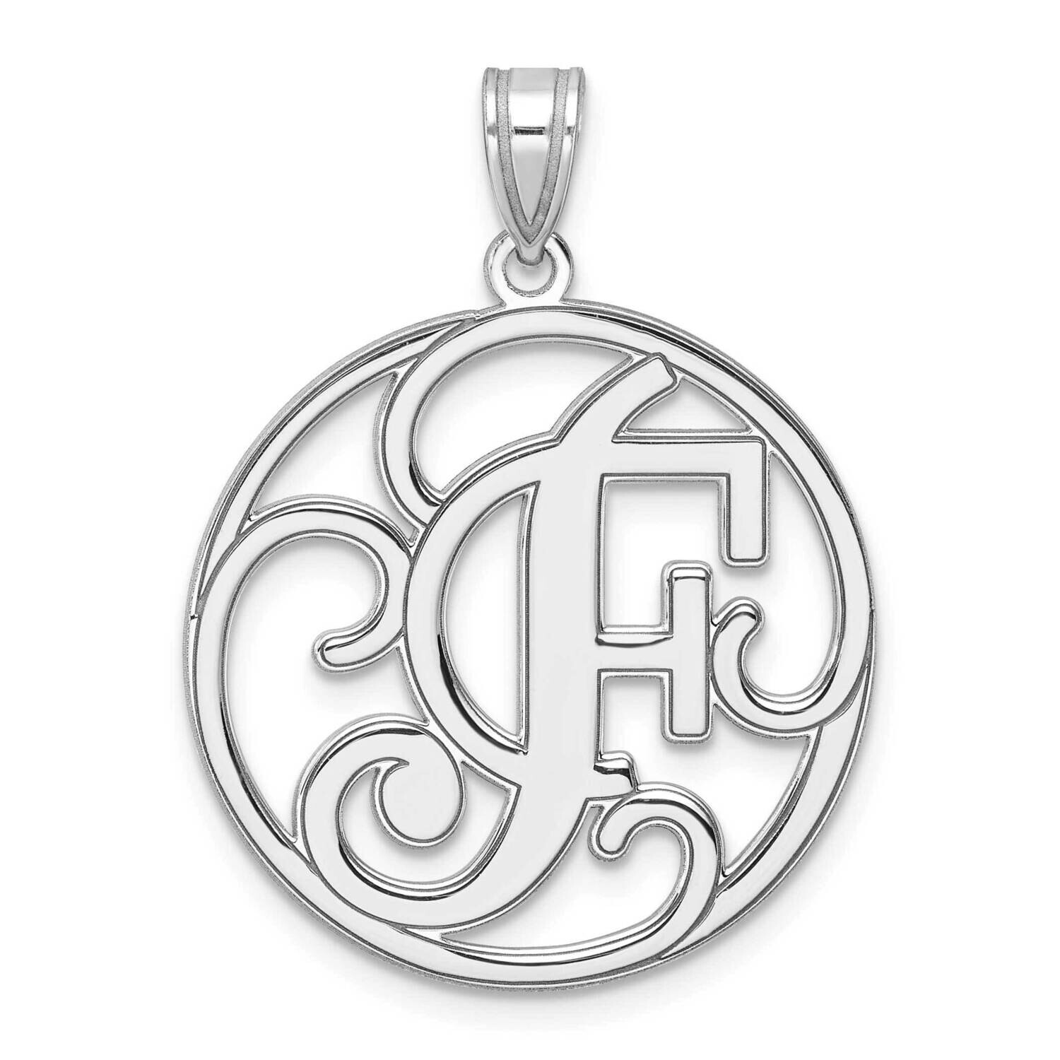 Large Fancy Script Letter F Initial Pendant Sterling Silver Rhodium-Plated QC11258F, MPN: QC11258F,