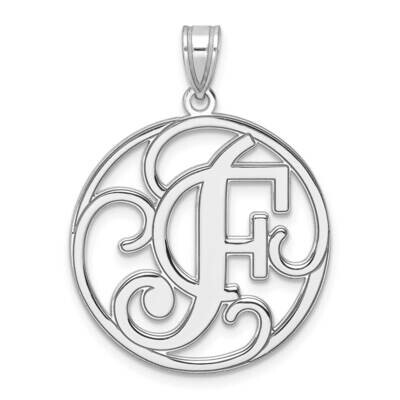 Large Fancy Script Letter F Initial Pendant Sterling Silver Rhodium-Plated QC11258F, MPN: QC11258F,
