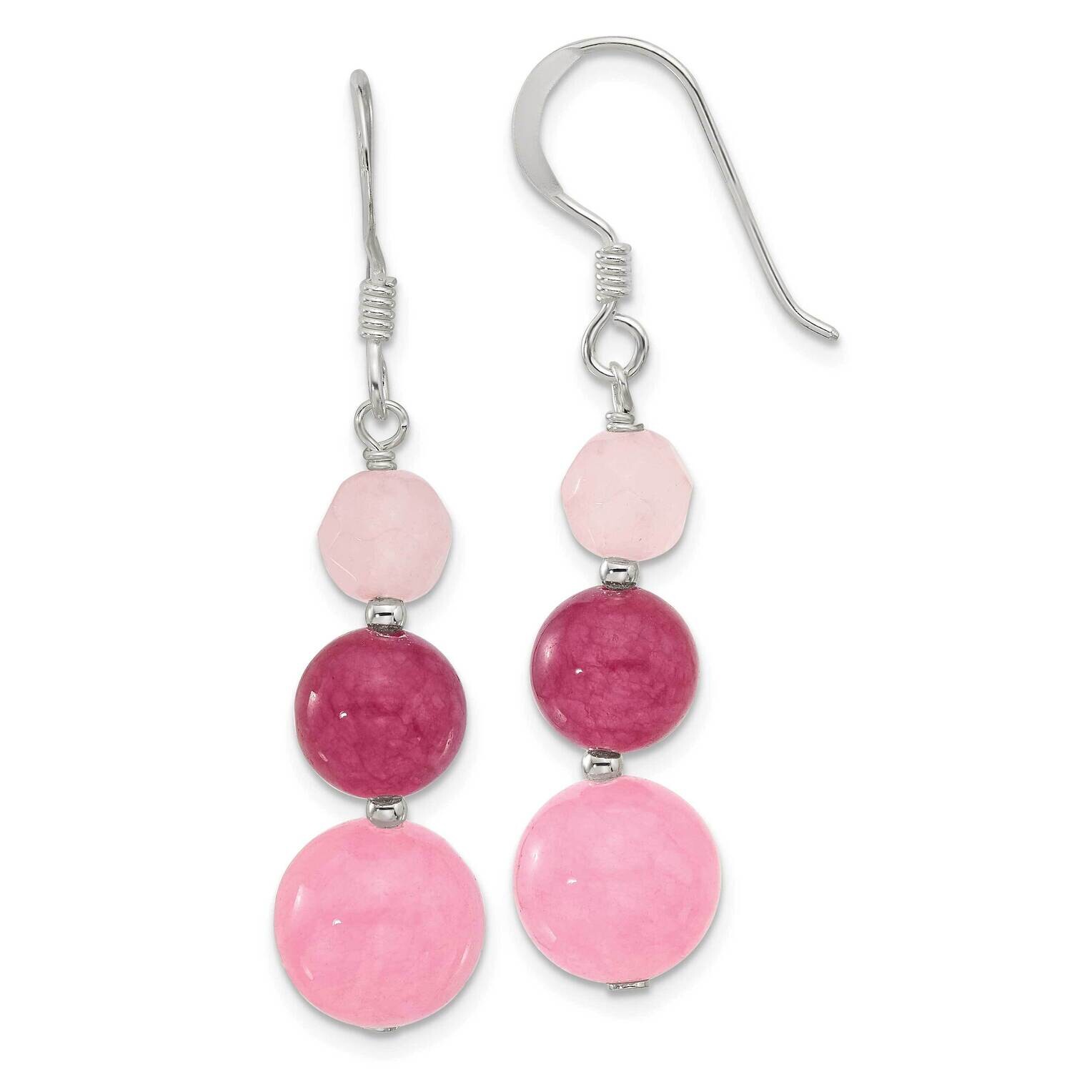 Pink Rose Strawberry Quartz Dangle Earrings Sterling Silver Polished QE17309