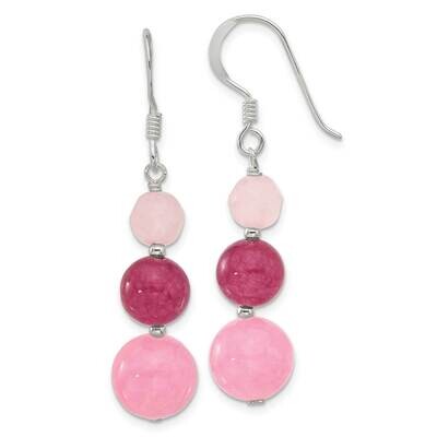 Pink Rose Strawberry Quartz Dangle Earrings Sterling Silver Polished QE17309, MPN: QE17309,