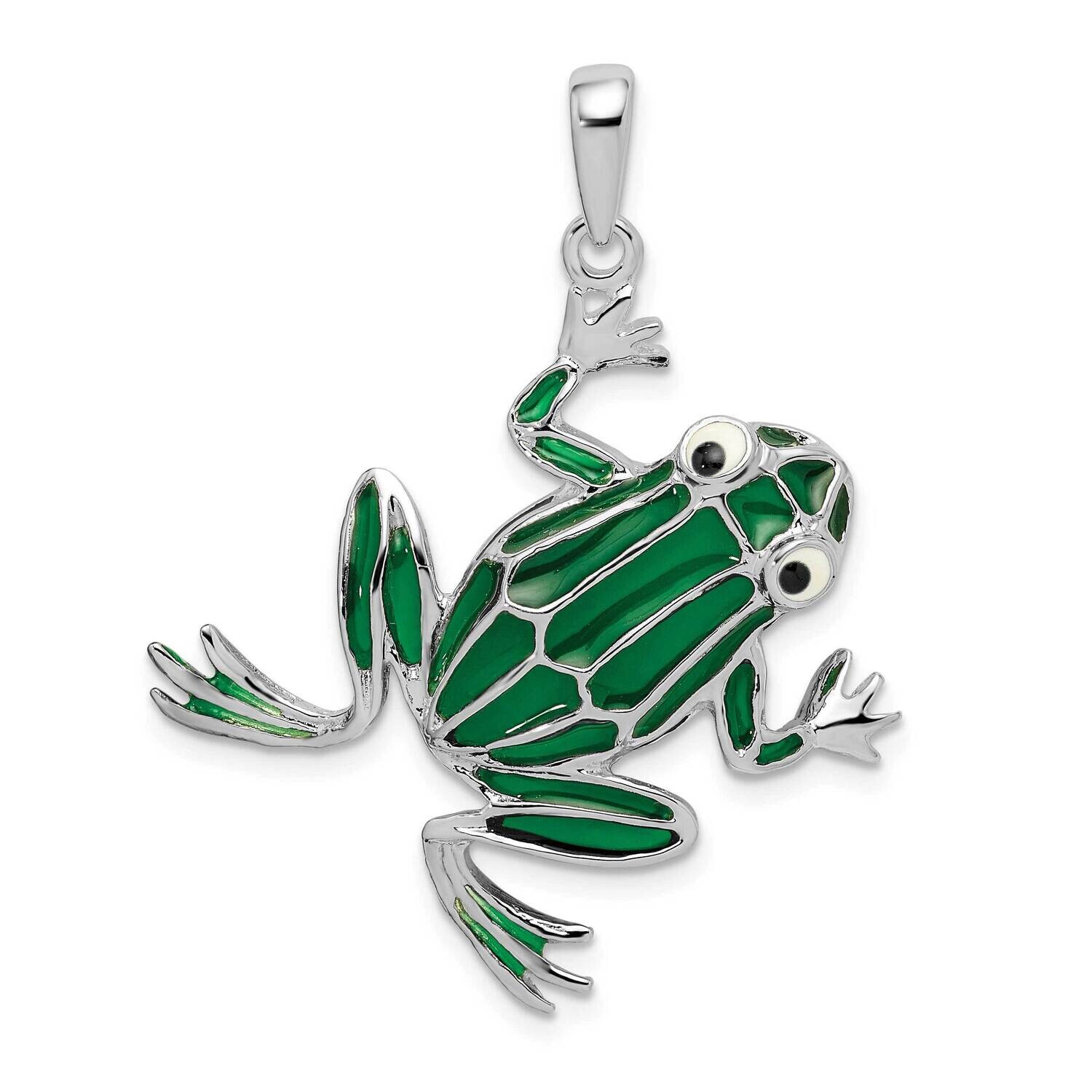 Enameled Green Frog Pendant Sterling Silver Polished QC9776