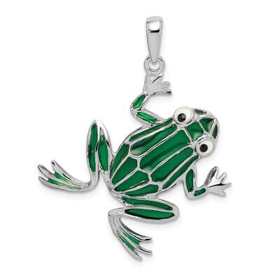 Enameled Green Frog Pendant Sterling Silver Polished QC9776, MPN: QC9776, 637218145249