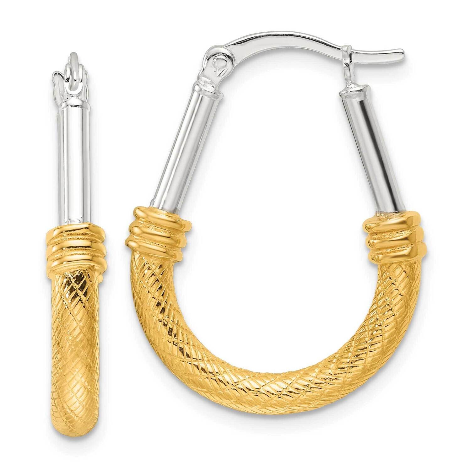 Gold-Tone Polish Textured Fancy Hoop Earrings Sterling Silver QE16861, MPN: QE16861,