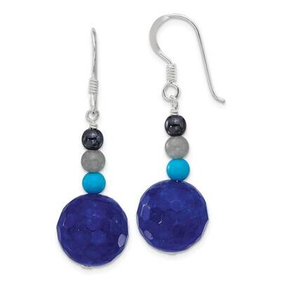 Hematite Agate Quartz Recon. Magnesite Dangle Earrings Sterling Silver QE17381, MPN: QE17381,