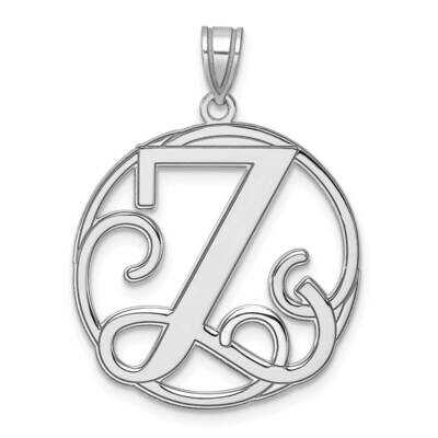 Large Fancy Script Letter Z Initial Pendant Sterling Silver Rhodium-Plated QC11258Z, MPN: QC11258Z,