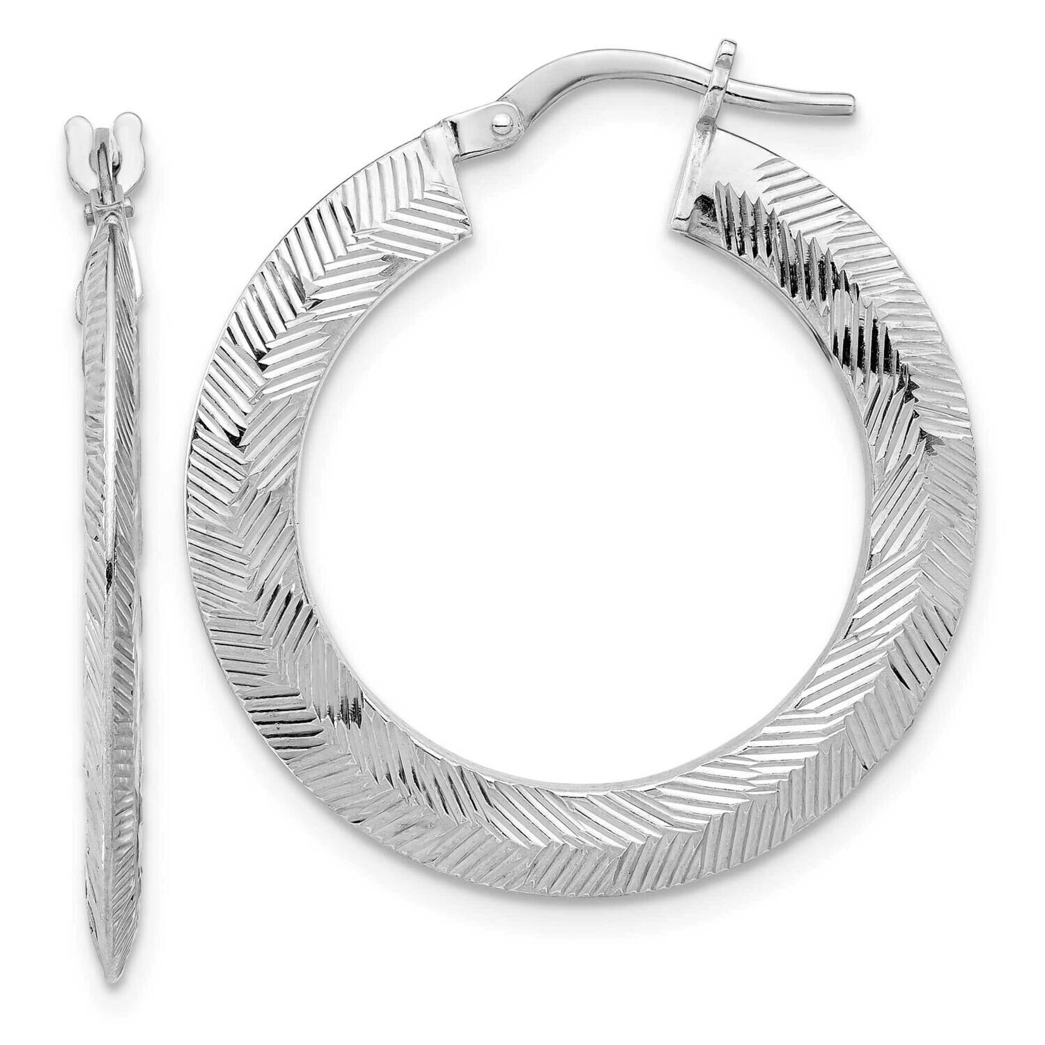 Diamond-Cut Knife Edge Round Hoop Earrings Sterling Silver Rhodium-Plated QE16887