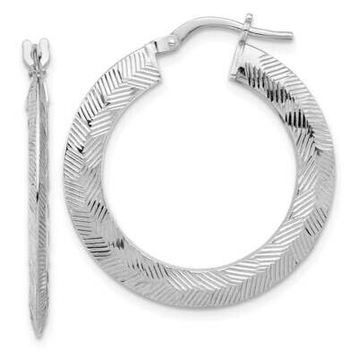 Diamond-Cut Knife Edge Round Hoop Earrings Sterling Silver Rhodium-Plated QE16887, MPN: QE16887,