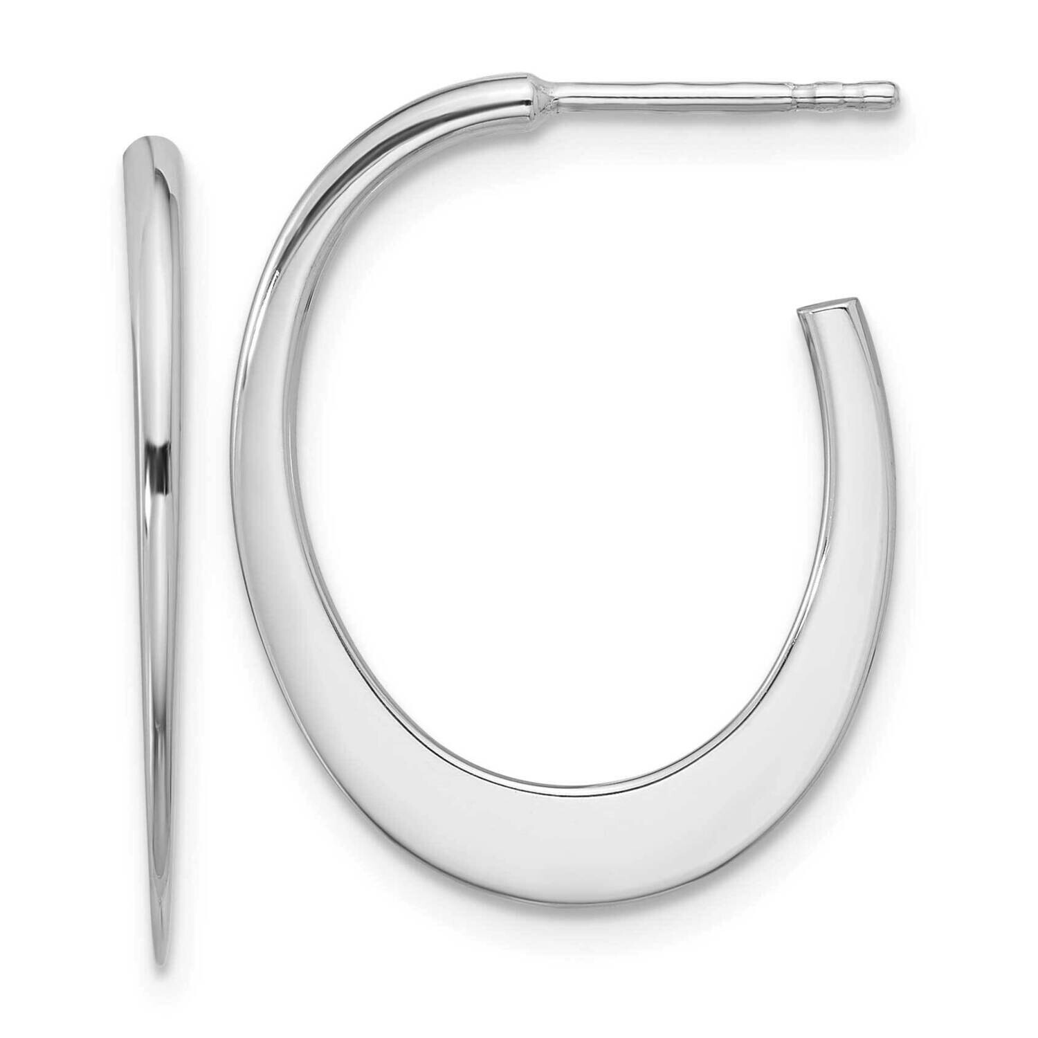 Polished Flat Oval J-Hoop Earrings Sterling Silver Rhodium-Plated QE16990