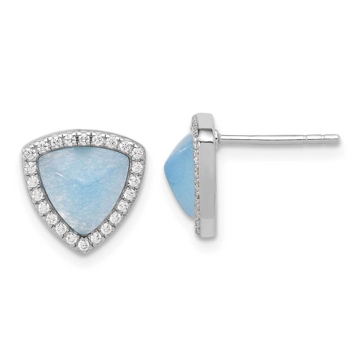 CZ &amp; Blue Chalcedony Triangle Post Earrings Sterling Silver Rhodium-Plated QE17459, MPN: QE17459,
