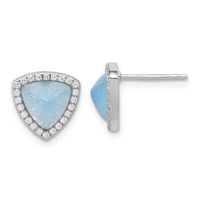 CZ &amp; Blue Chalcedony Triangle Post Earrings Sterling Silver Rhodium-Plated QE17459, MPN: QE17459,